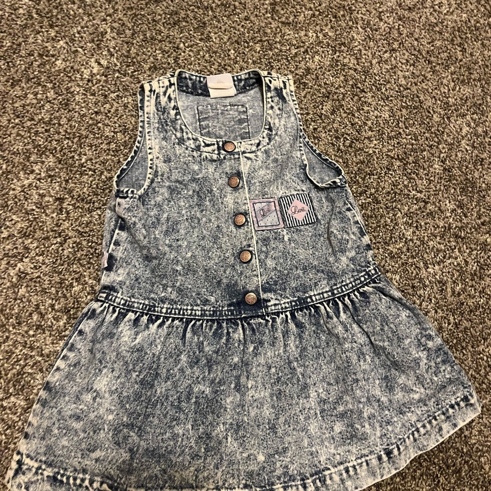 Vintage Little Levis Outfit Denim Jumper Dress Pink Shirt Acid Wash Girl 3T Jean - Picture 3 of 15